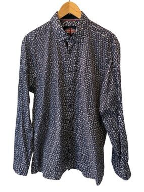 Soul Of London Navy Printed Button-Down Patterned‎ Cotton Shirt Size M/L